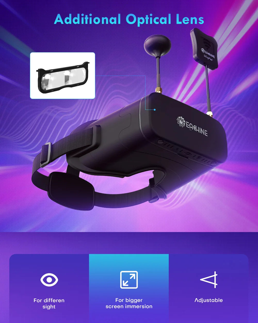 Eachine EV800DM FPV Goggle - نظارات Varifocal 5.8G 40CH المتنوعة FPV مع HD DVR 3 بوصة 900x600 سماعة فيديو مدمجة في بطارية FPV Drone VR 24 Eachine EV800DM FPV Goggle, Jeaeine Sing?3a PEAQHINE '1176 '