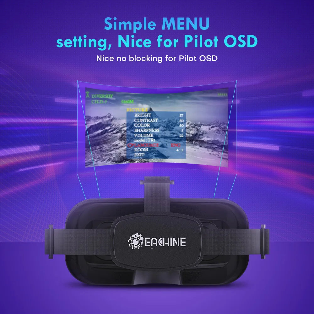 Eachine EV800DM FPV Goggle - نظارات Varifocal 5.8G 40CH المتنوعة FPV مع HD DVR 3 بوصة 900x600 سماعة فيديو مدمجة في بطارية FPV Drone VR 28 Eachine EV800DM FPV Goggle, Simple MENU setting, Nice no blocking for Pilot OSD DIVERSTN CH-b5