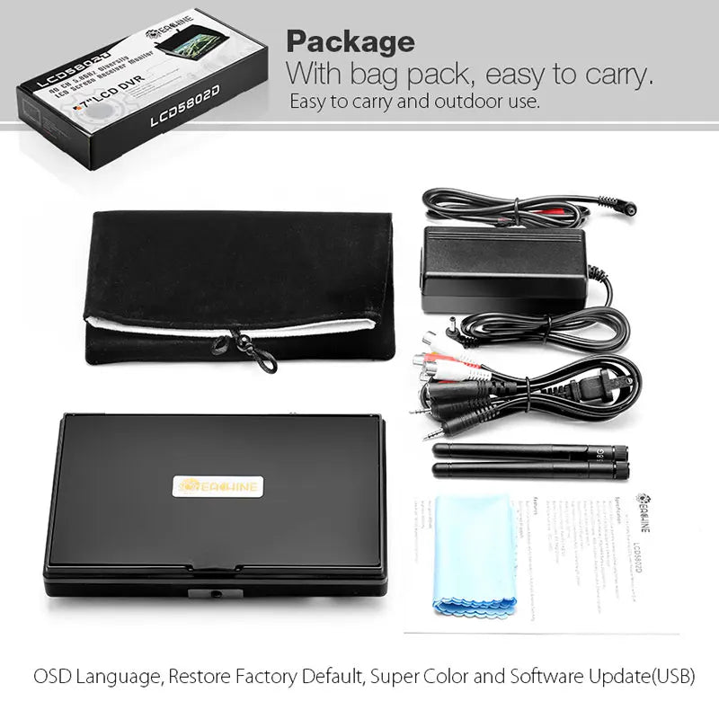 Eachine LCD5802D 7 Inch FPV Monitor - 5802 5.8G 40CH 7 Inch FPV Monitor RC Drone Airplane Long Range FPV Camera Goggles Drone Support DVR Funcion 17 Eachine LCD5802D 7 Inch FPV Monitor, elbreu bag_ 7"LCd DVR LCo5802d Easy