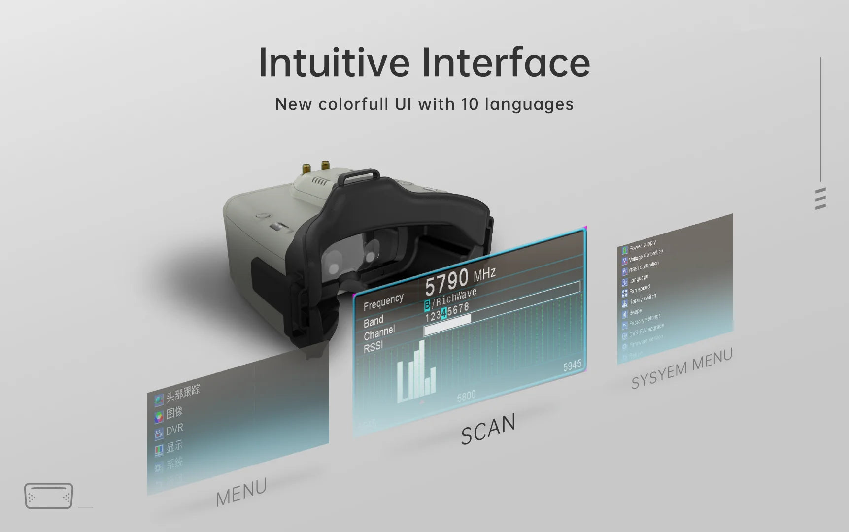 SKYZONE Cobra V2 FPV Goggle, Intuitive Interface New colorfull Ul with 10 languages supply RssI= 