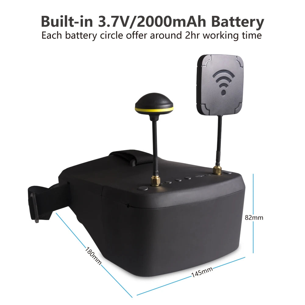 نظارات EV800D 5.8G 40CH FPV - 5 بوصة 800*480 سماعة فيديو HD DVR نظارات FPV متنوعة مع بطارية لطراز RC RC FPV Drone 18 EV800D 5.8G 40CH FPV Goggle, Built-in 3.7V/2OOmAh Battery Each battery circle offer around Zhr working