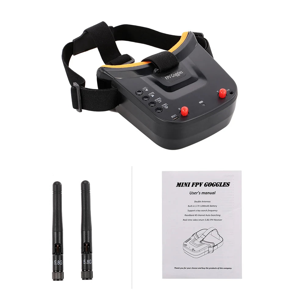 5.8G 40CH FPV Goggles Monitor - Video Glasses Headset HD With Dual 5.8G Antennas 25mW transmitter fpv 600TVL camera for Racing FPV Drone 30 5.8G 40CH FPV Goggle, 2 7 MINI FPV GOCGLES User'$ manual Butn Anvn