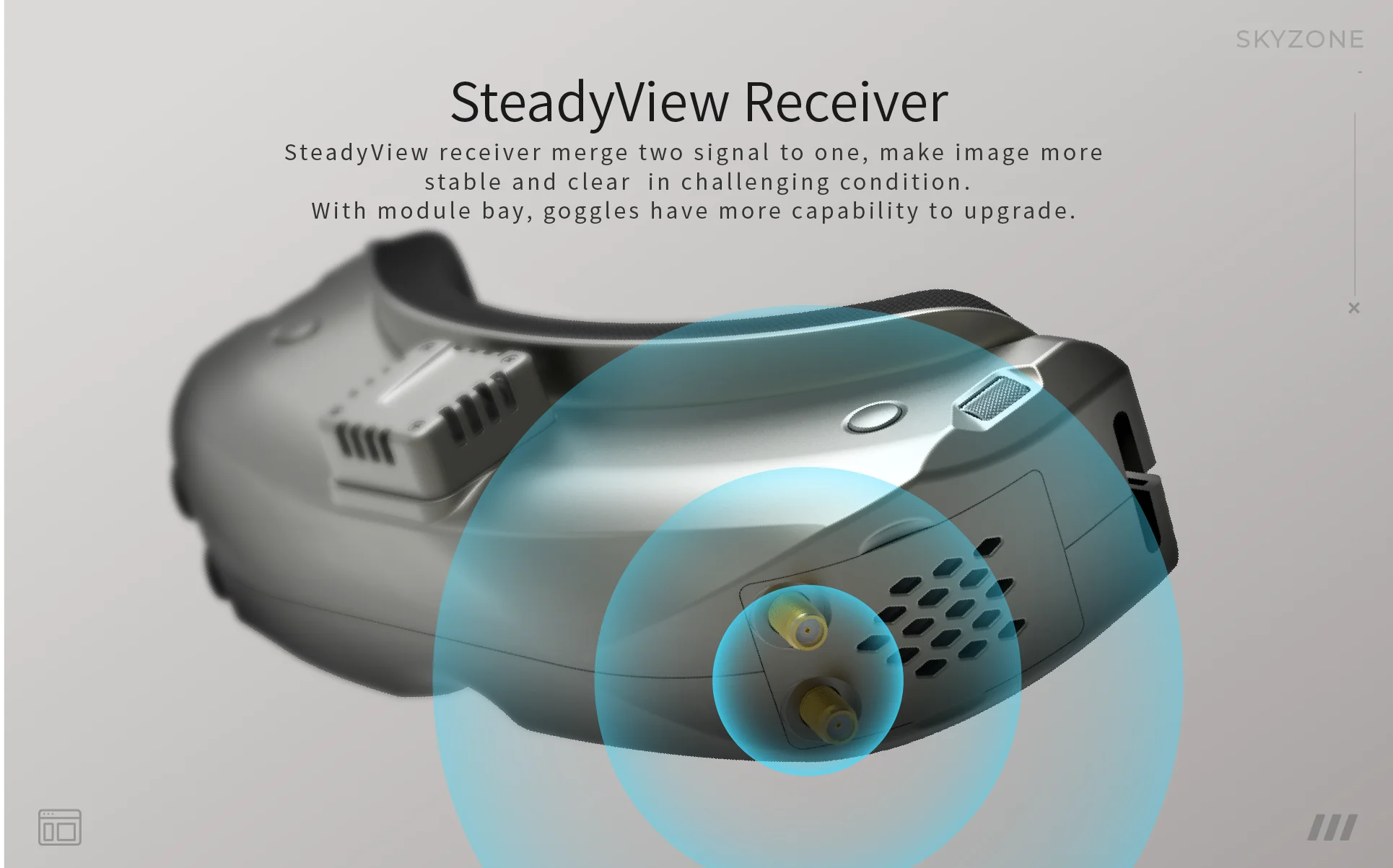 SKYZONE SKY04O FPV Goggles - SKY04L V2 OLED 1024*768 5.8G 48CH Steadyview Receiver Build In Head Tracker for RC Airplane FPV Drone 12 SKYZONE SKY04O FPV Goggle, SKYZONE SteadyView Receiver merges two signal to one,