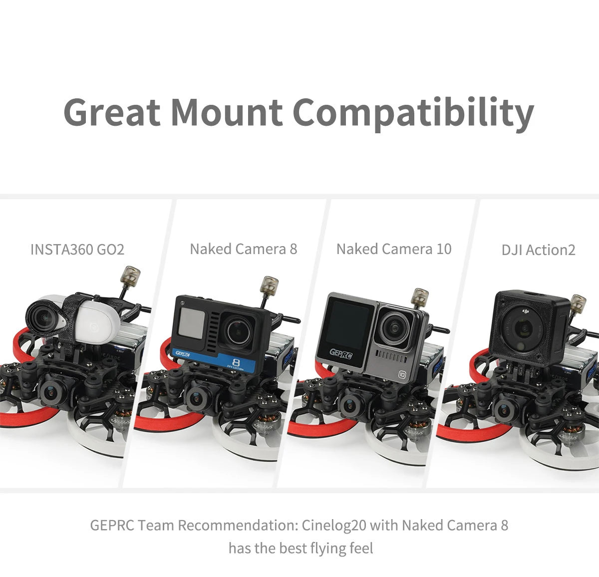 GEPRC Cinelog20 HD - AVATAR Walksnail FPV, GEPRC Cinelog20 HD, Great Mount Compatibility INSTA36O GO2 Naked Camera 8 Naked