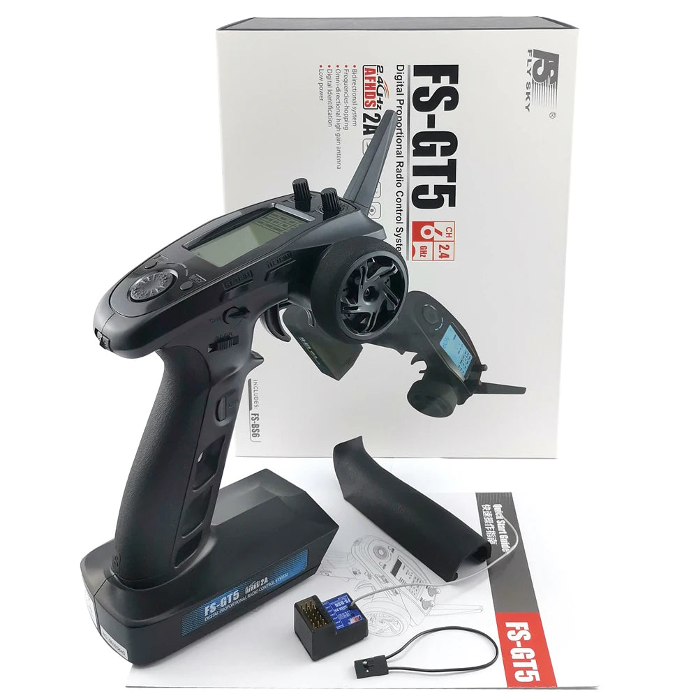 جهاز إرسال FlySky FS-GT5 2.4G 6CH RC - جهاز تحكم عن بعد مع جهاز استقبال FS-BS6 لسيارة RC الزاحفة والقارب ومركبة RC نموذج قطع غيار السيارات 8 FlySky FS-GT5 2.4G 6CH RC Transmitter