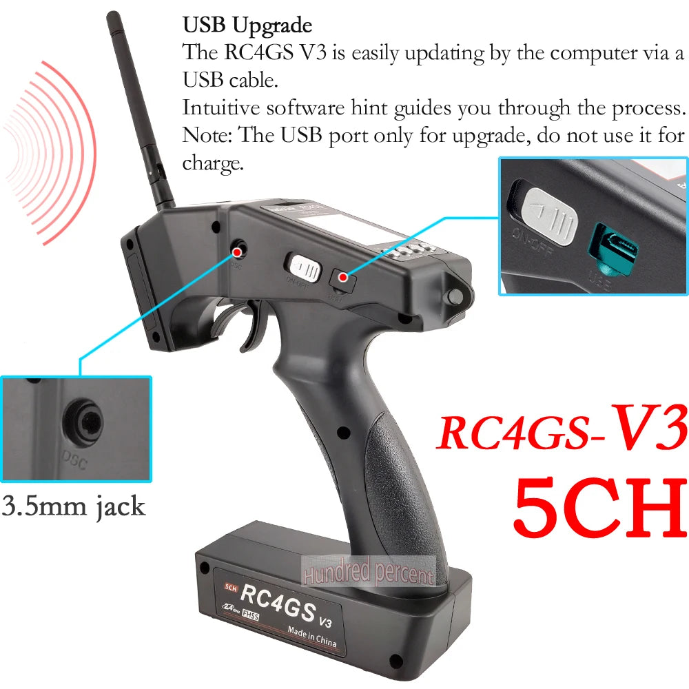جهاز إرسال للتحكم عن بعد من RadioLink RC4GS V3 - 2.4G 4CH 5CH 7CH 400M + جهاز استقبال داخلي R6Fg لقارب سيارة RC V4V5 22 RadioLink RC4GS V3, USB Upgrade The RCAGS V3 is easily updating by the computer via a USB cable