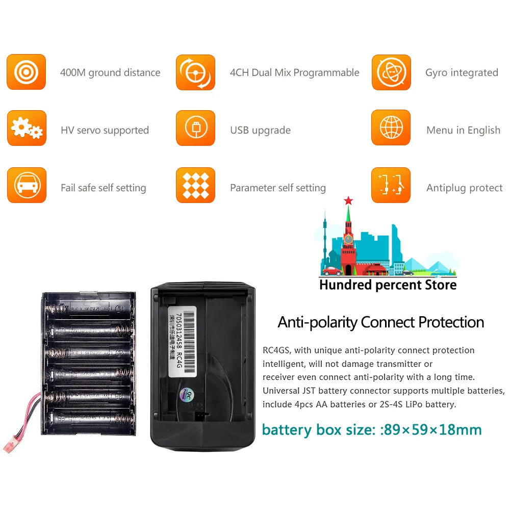 جهاز إرسال للتحكم عن بعد من RadioLink RC4GS V3 - 2.4G 4CH 5CH 7CH 400M + جهاز استقبال داخلي R6Fg لقارب سيارة RC V4V5 29 RadioLink RC4GS V3, 4OOM ground distance 4CH Dual Mix Programmable Gyro integrated HV serv