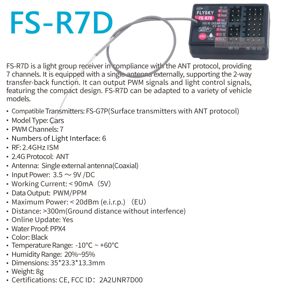 FLYSKY FS-G7P G7P 2.4G 7CH ANT بروتوكول ناقل موجات الراديو- PWM PPM I-BUS SBUS الإخراج مع FS-R7P R7P RC استقبال لقارب سيارة RC 36 FS-R7D is a light group receiver in compliance with the ANT protocol