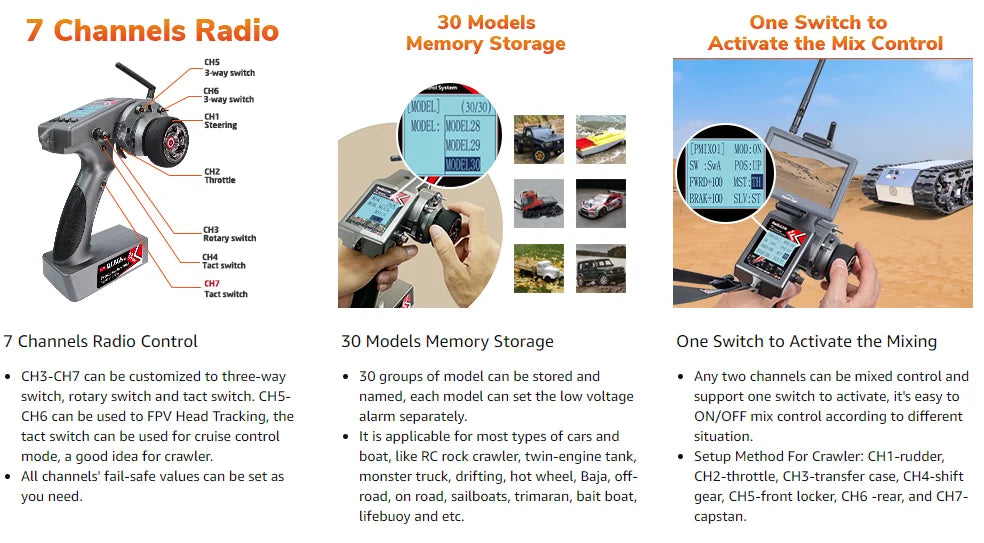 Radiolink RC6GS V3 - 2.4G 7 Channel RC Radio, 7 Channels Radio Control 30 models can be customized to three-way 30 groups of model can