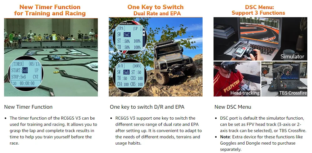 Radiolink RC6GS V3 - 2.4G 7 Channel RC Radio, RC6GS V3 support one key to switch the DSC port is default the simulator