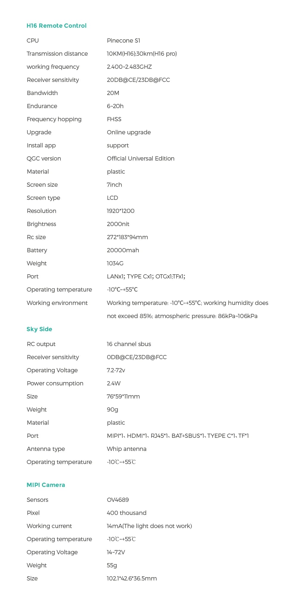 CUAV H16 MIPI Camera, 2ODB@CE/Z3DB@FCC Bandwidth 2OM Endur