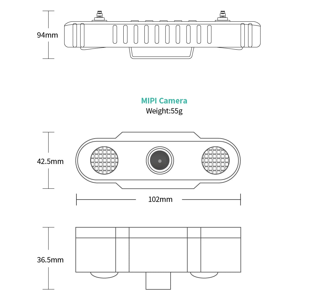 CUAV H16 MIPI Camera, 94mm MIPI Camera Weight:55g 42.Smm 102mm 36.5