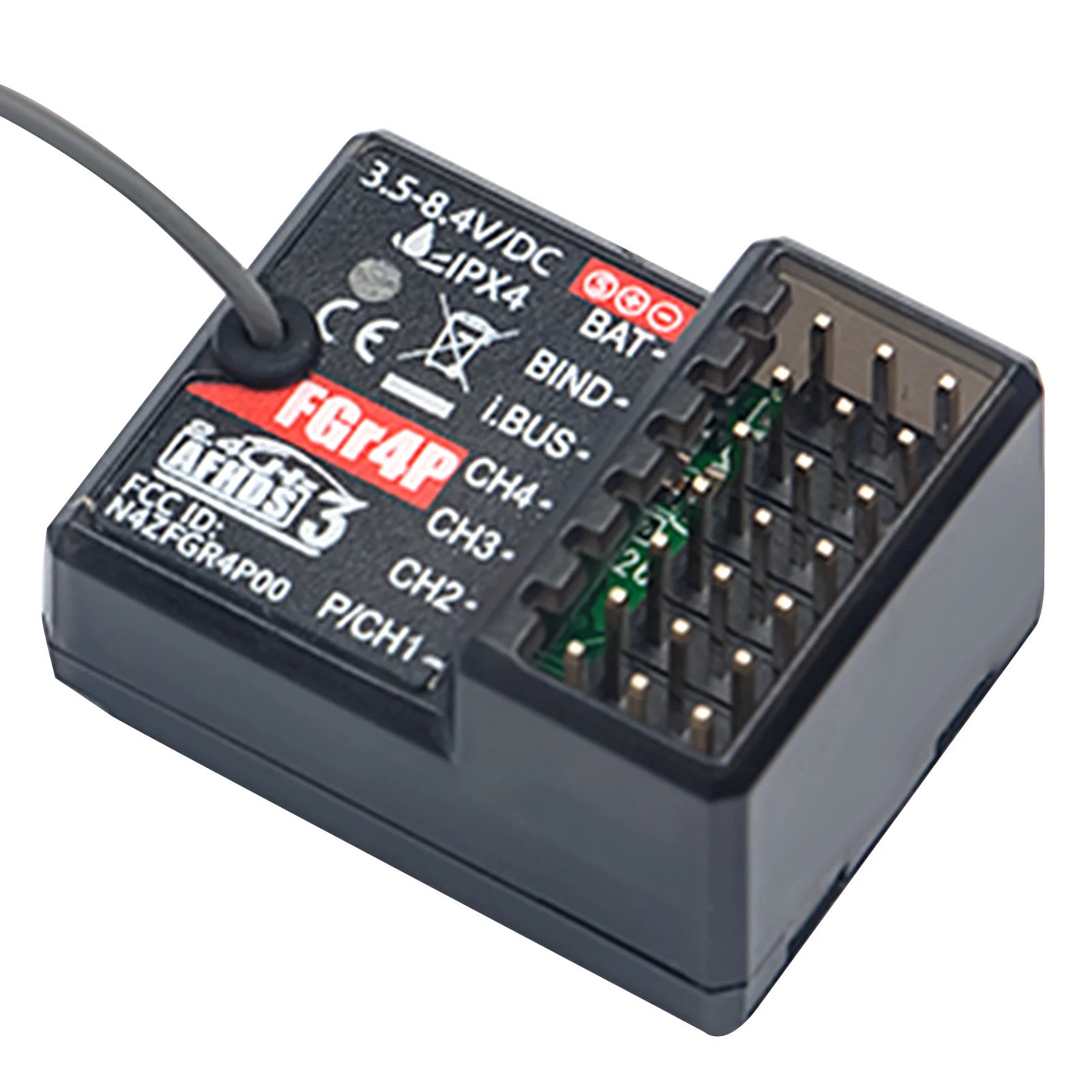 جهاز استقبال FlySky FGR4P 2.4 جيجا هرتز 4CH - مخرج AFHDS 3 PWM/PPM/I.bus/S.bus لجهاز إرسال FSG4P RC لقارب السيارة 20 FlySky FGR4P 2.4GHz 4CH Receiver, 3.5-8.4VIDC JzIPX4 C€ BAT - BIND