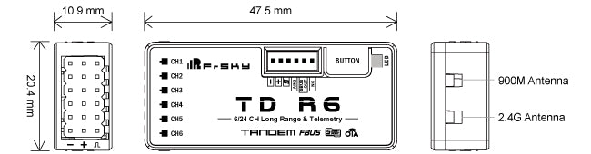FrSky TD R6 Receiver, 2.4G&900M dual-band TD mode Dual-band antenna design for multi