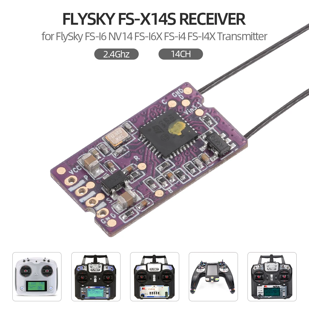 جهاز استقبال FlySky FS-X14S 2.4 جيجا هرتز 14 قناة - مخرجات إشارة PPM i-BUS S.BUS لأجزاء جهاز الإرسال FlySky FS-I6 NV14 FS-I6X FS-i4 FS-I4X 14