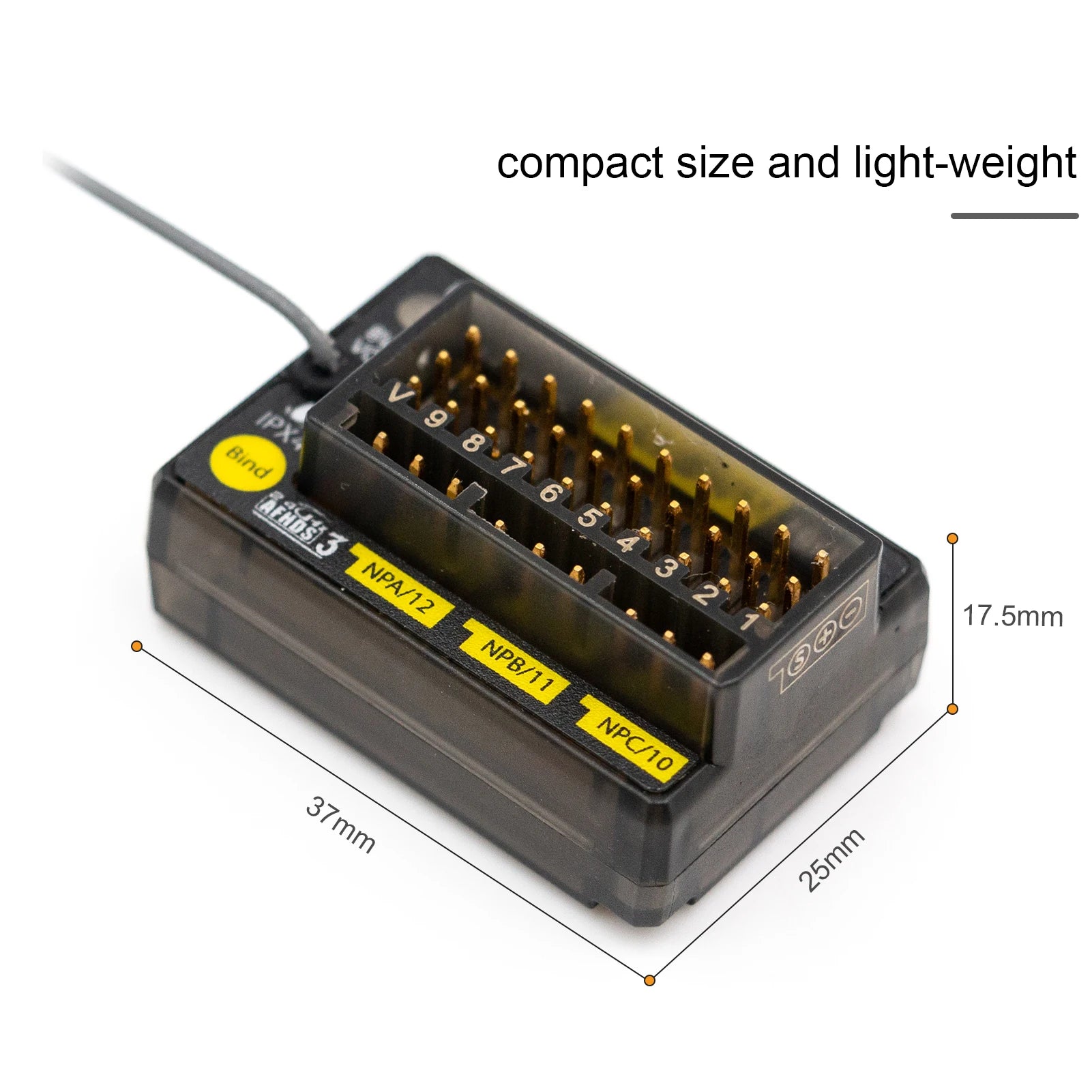 FLYSKY FGr12B 2.4GHz 12CH Receiver, compact size and light-weight 6 3 2 17.5mm ipxa Bind