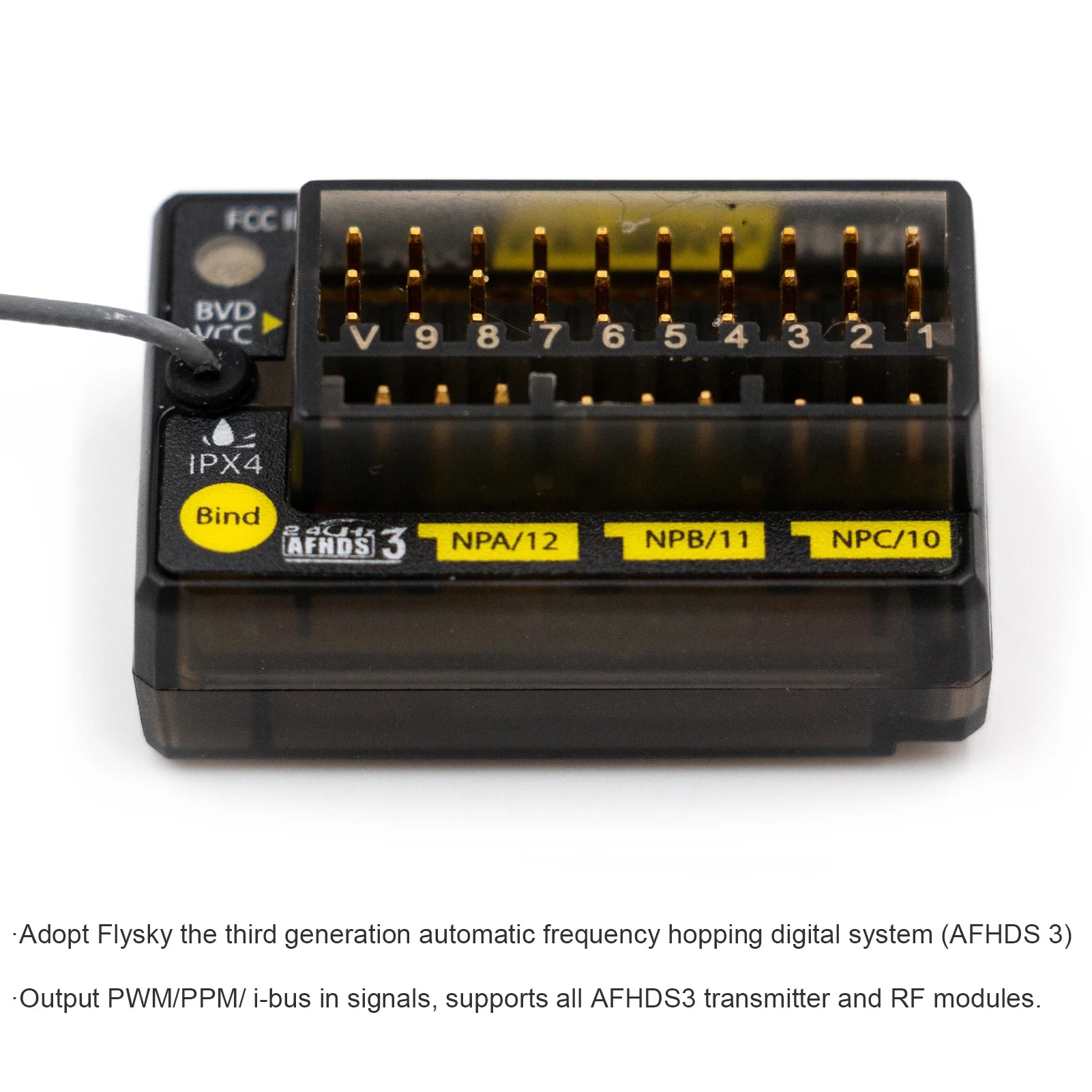 FLYSKY FGr12B 2.4GHz 12CH Receiver, third generation automatic frequency hopping digital system (AFHDS 3) supports all AFHD