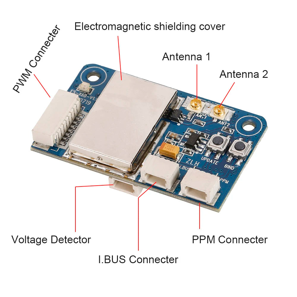 FlySky FS-X6B 2.4G 6CH Receiver, ZLH BIND PPM Connecter L.BUS Connecter J 2 X