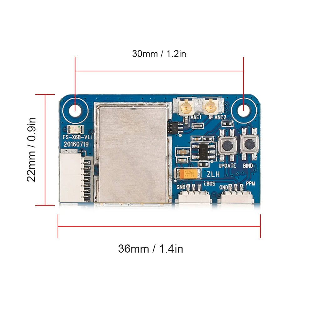FlySky FS-X6B 2.4G 6CH Receiver, 30mm 1.2in ANT2 3 FS-X6B-V1.i
