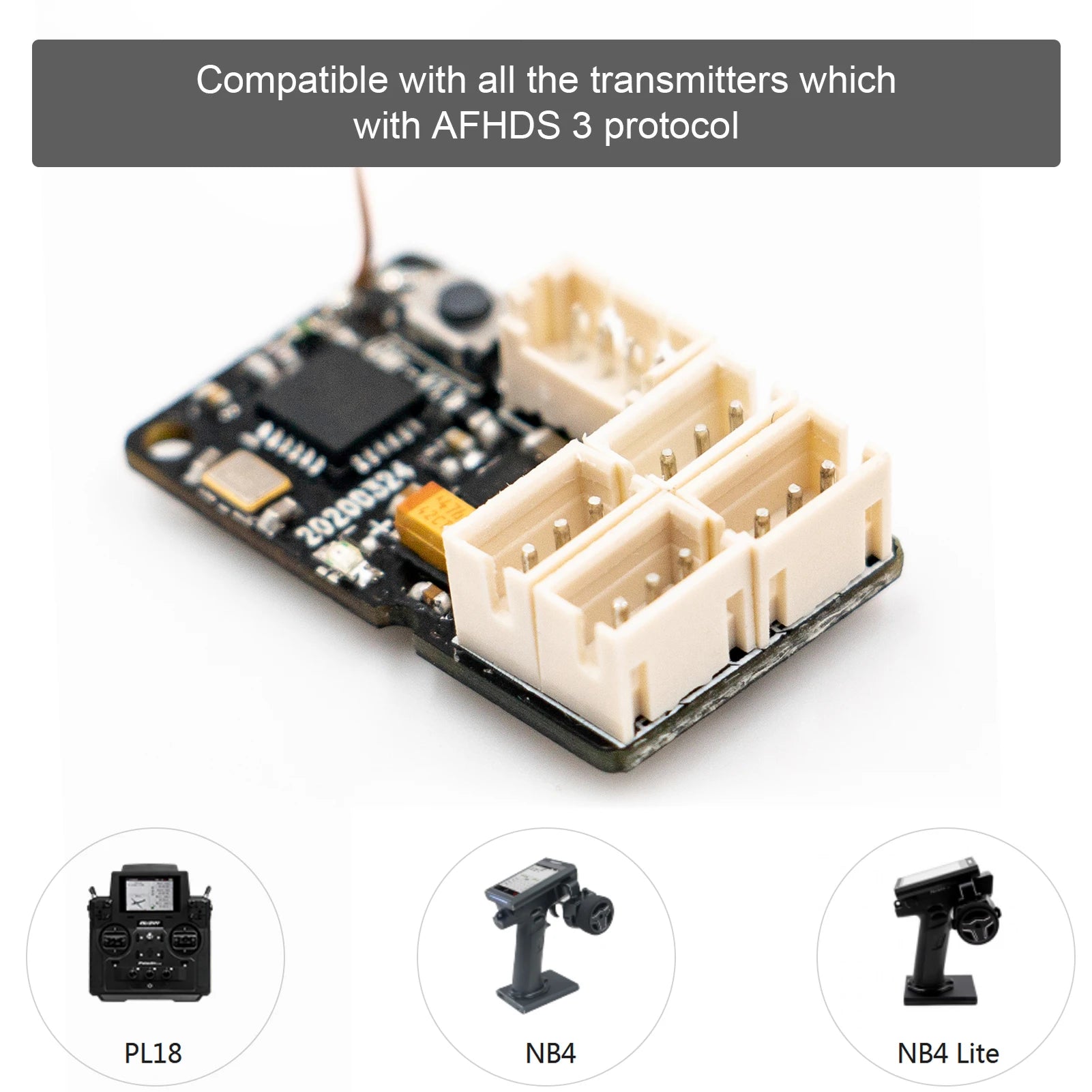 FLYSKY GMR 2.4GHz 4CH Receiver, Compatible with all the transmitters which with AFHDS 3 protocol PL18 NB