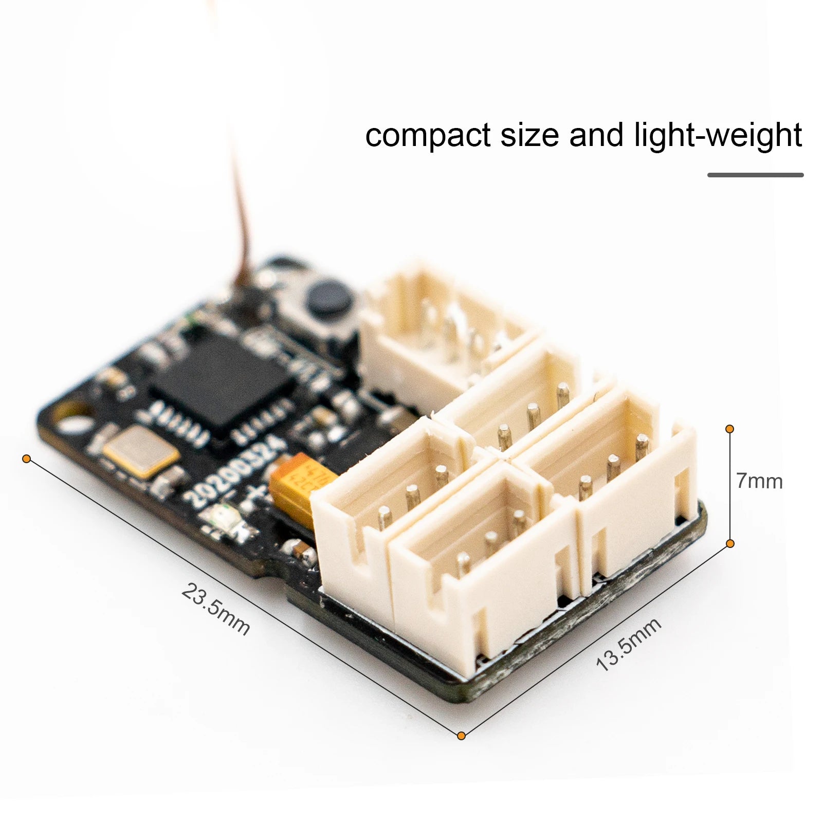 FLYSKY GMR 2.4GHz 4CH Receiver, compact size and light-weight 7mm 2 2o260 Smm 13.S