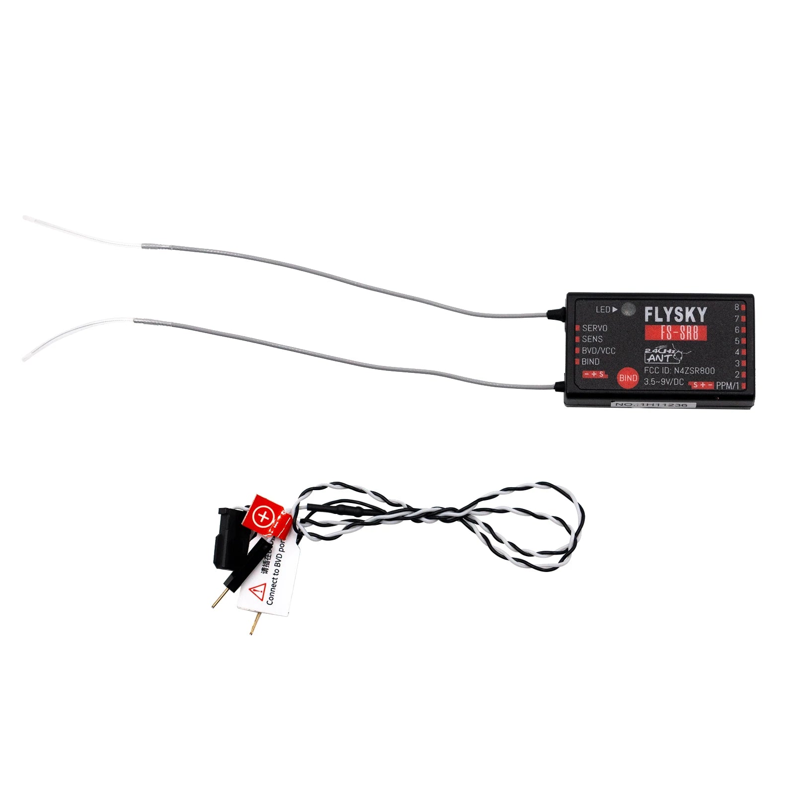 FLYSKY FS-SR8 2.4G 8CH Receiver, FCC ID: N4ZSR8OO BIND 3.5-9V/DC 5