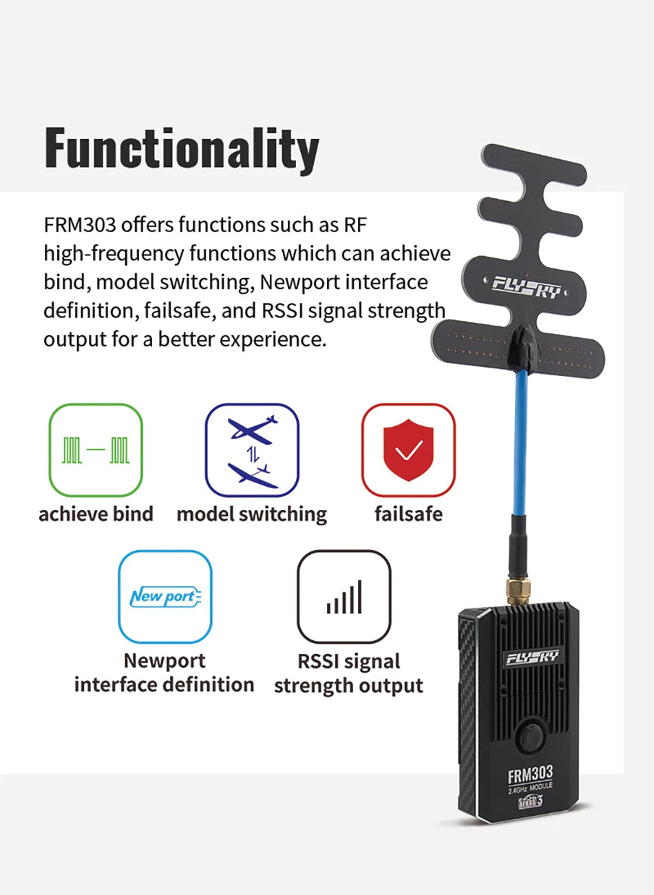 FLYSKY FRM303 2.4GHz TX Module, FRM303 offers functions such as RF high-frequency functions which can achieve 8 bind