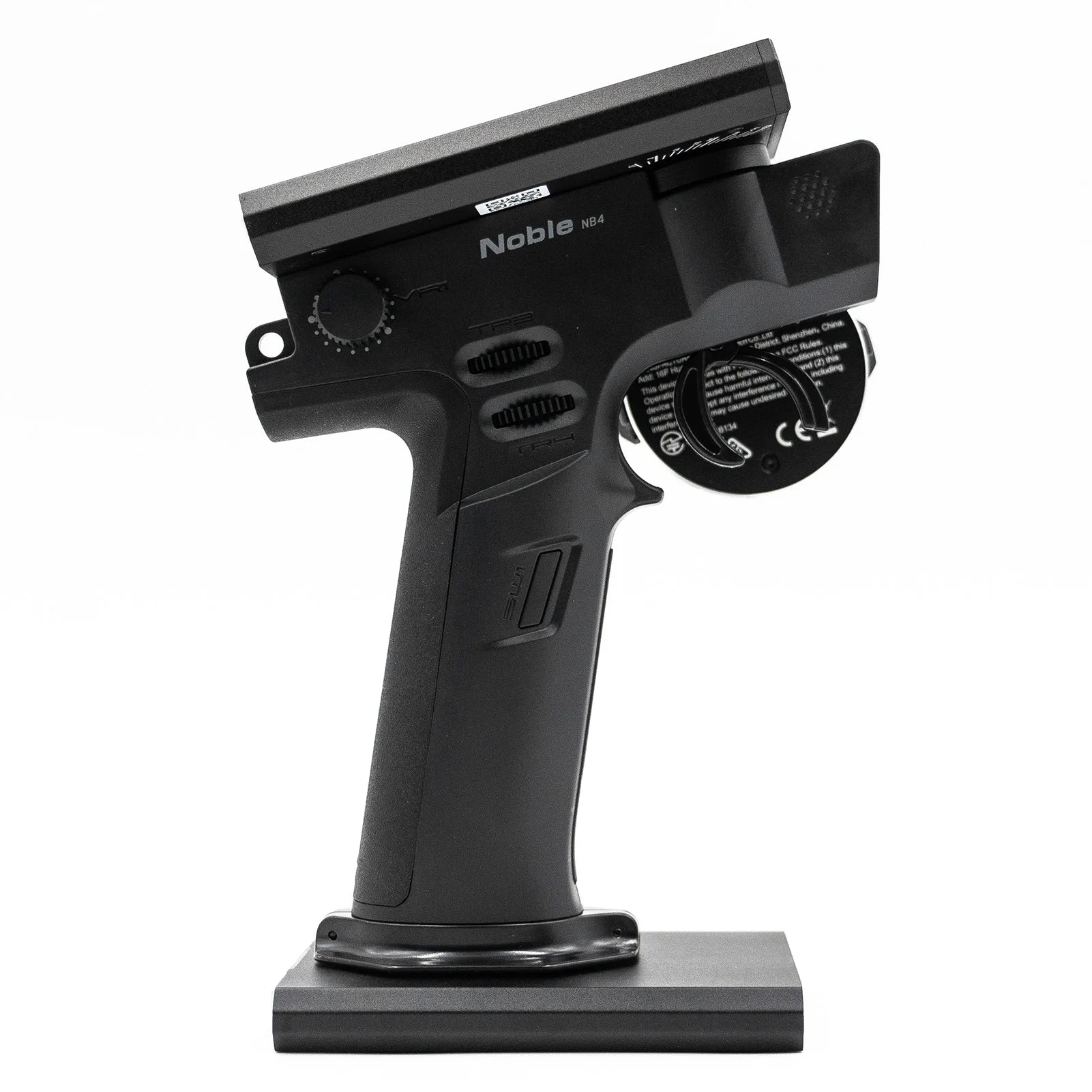 Flysky Noble NB4 2.4G 4CH Radio Transmitter, the NB4 is equipped with 2 batteries, one in the handle and one removable power bank