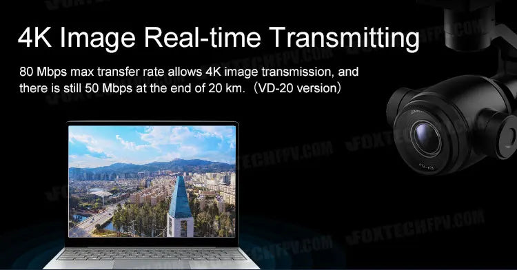 Foxtech VD-20, VD-20 is a 110 MHz, 80 Mbps, 20 km range video transmitter
