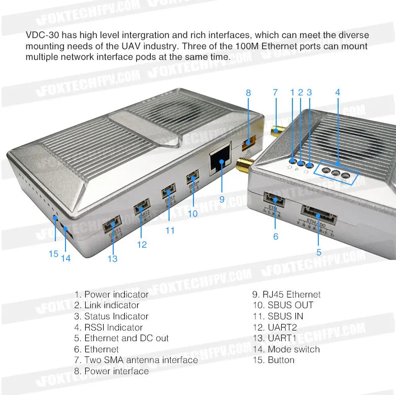 Foxtech VDC-30 - 30 كم 800 ميجا هرتز 1.4 جيجا هرتز نظام نقل الفيديو طويل المدى أجهزة نقل البيانات والفيديو 6 VDC-30km Long Range Video Transmission System(1.4G) data and video transmission devices