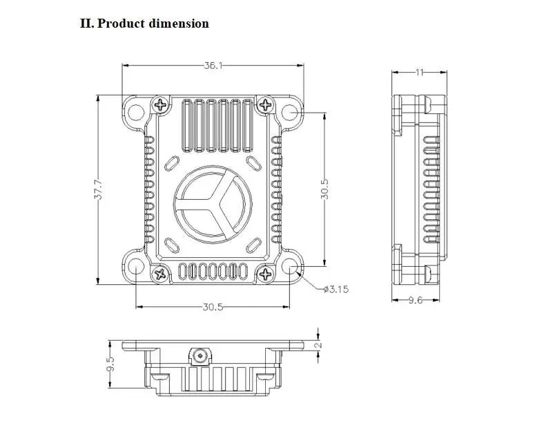 RCMOY 5.8G 3W 48CH VTX, MMCX antenna connector Control method and LED indicator