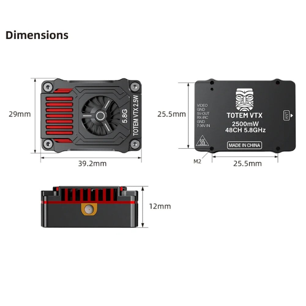 TOTEM 5.8G 2.5W 48CH VTX, TOTEM VTX GND TZOVIN 2500mW 48CH 5.8