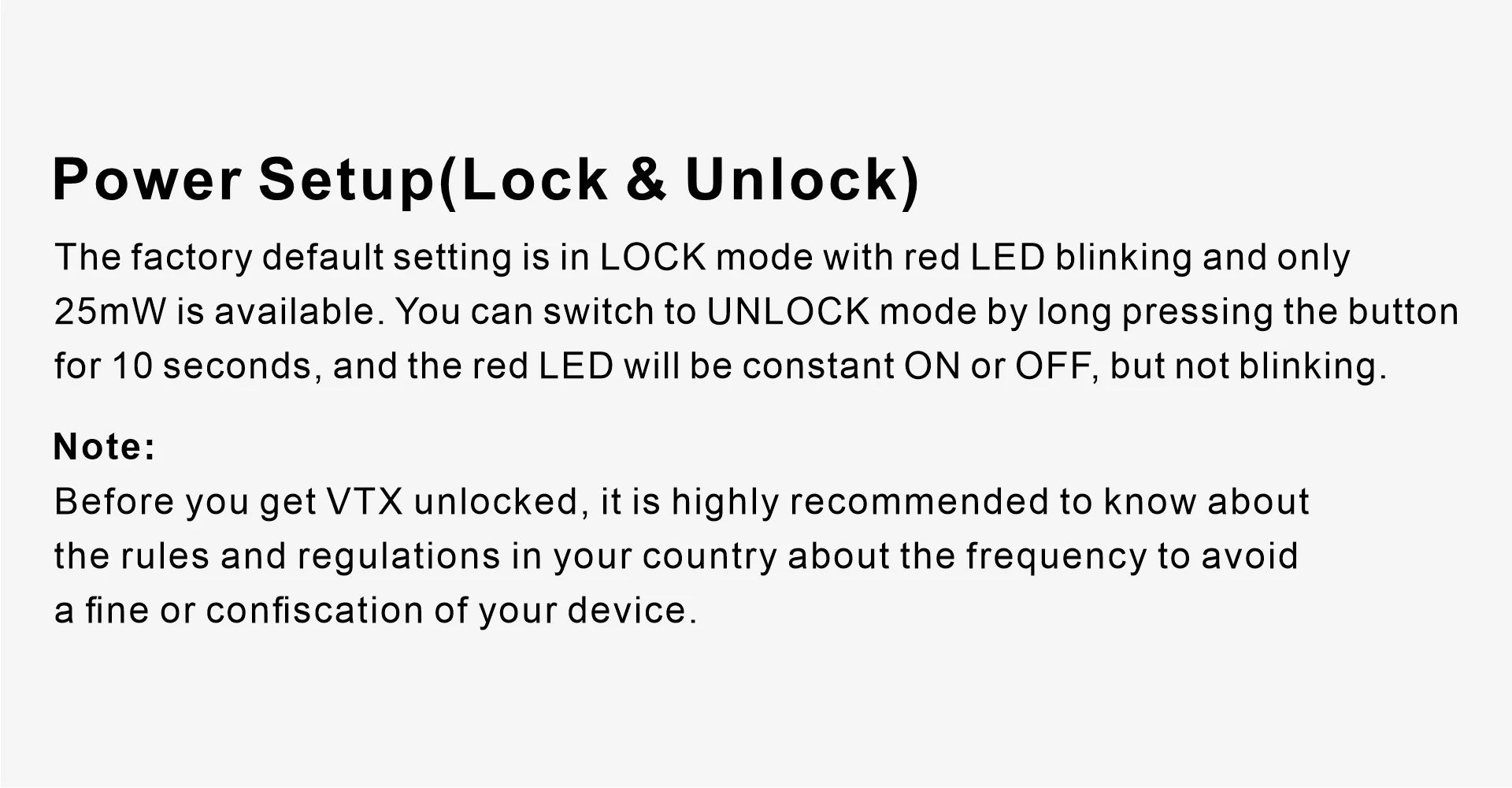SpeedyBee TX800 5.8G VTX, factory default setting is in LOCK mode with red LED blinking . you can switch