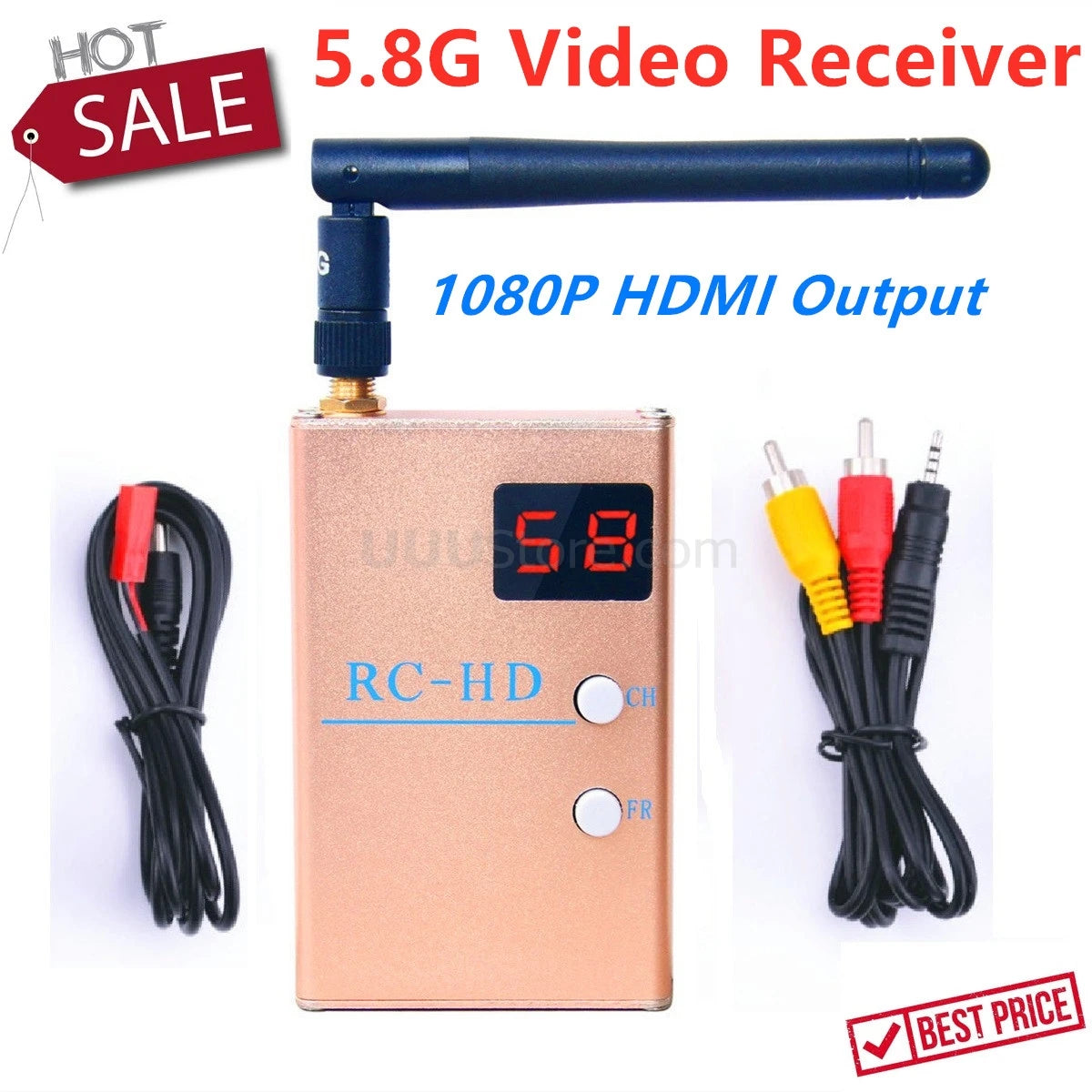 FPV 5.8G 5.8GHz 48 Channels RC-HD Video Receiver 1080P HDMI Output & A/V and Power Cables For FPV Racing Drone