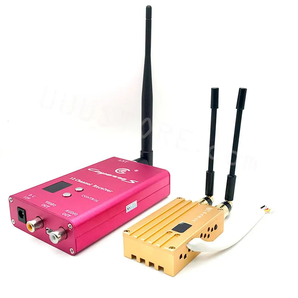 1.2G 8W 6CH VTX 12CH VRX, remember to install the antenna before powering on, otherwise the transmitter will not work .