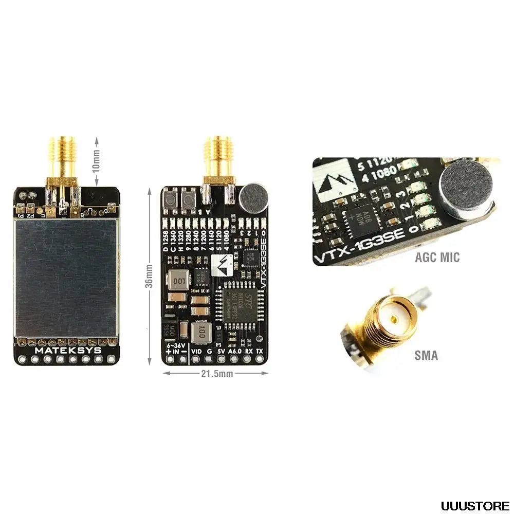 Matek System VTX, press button-A to select RF output levels, 0 (blue LED)=