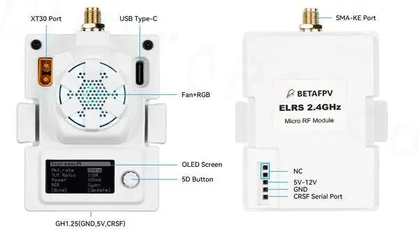 BETAFPV ELRS Micro TX Module - 2.4G 1W Black Version Backpack Built-in Cooling Fan Heat Sink for ELRS 2.4G RX OpenTX Transmitter 11 BETAFPV ELRS Micro TX Module, XT3O Port USB Type-C SMA KE Port Fan-RGB