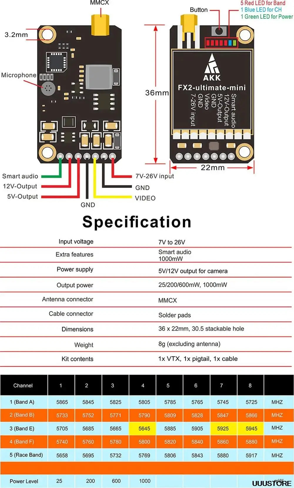 AKK FX2 Ultimate Transmitter, AKK FX2-ultimate-mini 36mm 2838 ZH 3 22mm