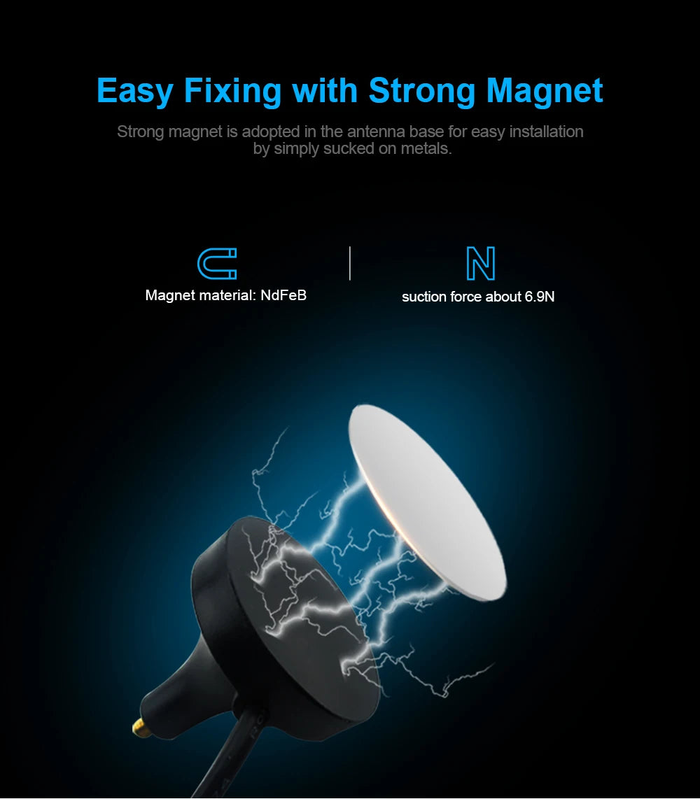 868 MHz Lora Antenna, Easy Fixing with Strong Magnet Strong magnet is adopted in the antenna base for easy installation by simply