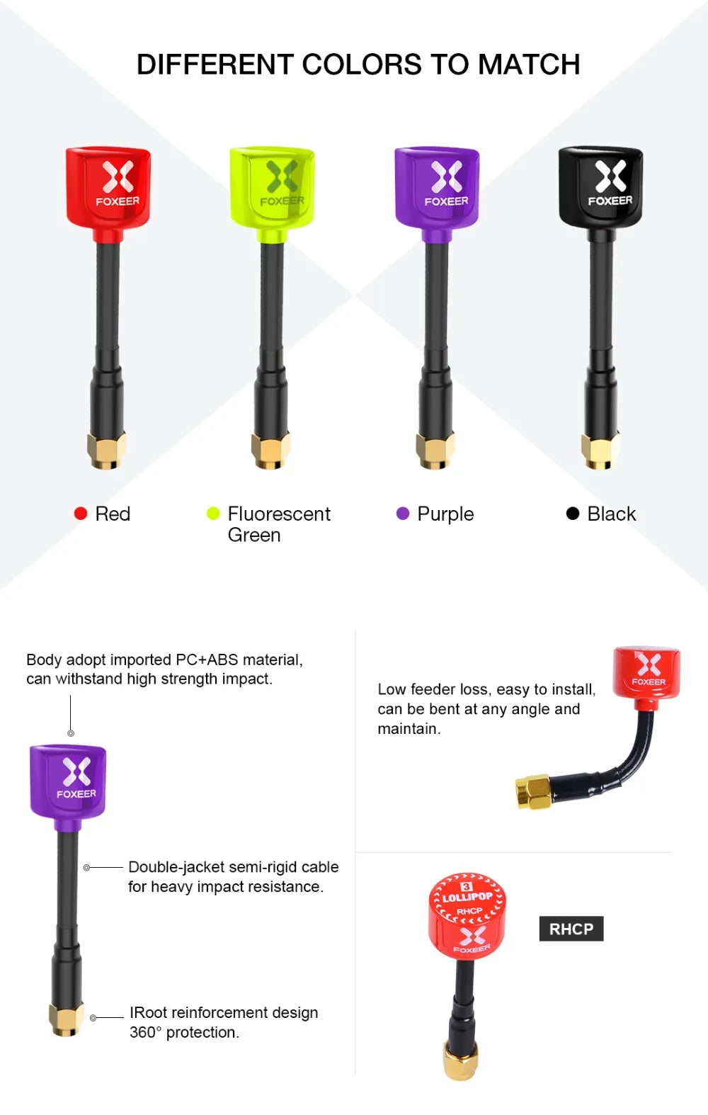 Upgraded Version Foxeer Antenna, FOXEER adopts imported PC+ABS material, can withstand high strength impact