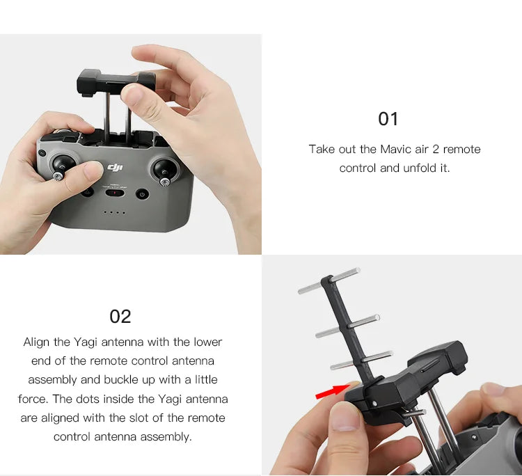 DJI Mavic 3 Yagi Antenna, the dots inside the Yagi antenna are aligned with the slot of the remote control