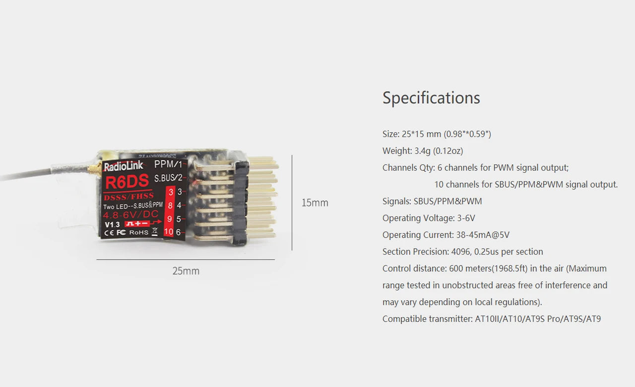 RadioLink PPM/1 Channels Qty: 6 channels for PWM signal output;
