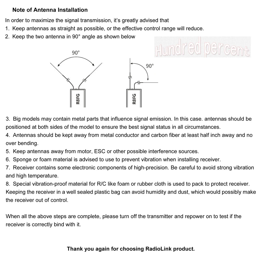 antennas should be kept away from metal conductor and carbon fiber at least half inch away 