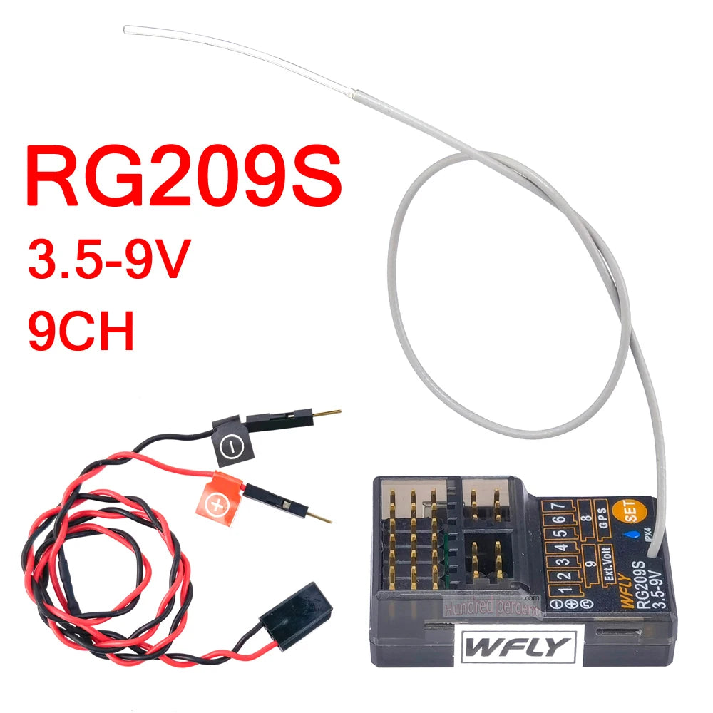 جهاز استقبال WFLY RC RG209S RG206S-صغير RX RC 9CH PWM لجهاز إرسال 6CH X9 RC راديو SG01 وحدة GPS RC قوارب السيارات الدبابات الروبوت 14 Resolution: Full channel 4096 Temperature:-10°C-+60°C External voltage