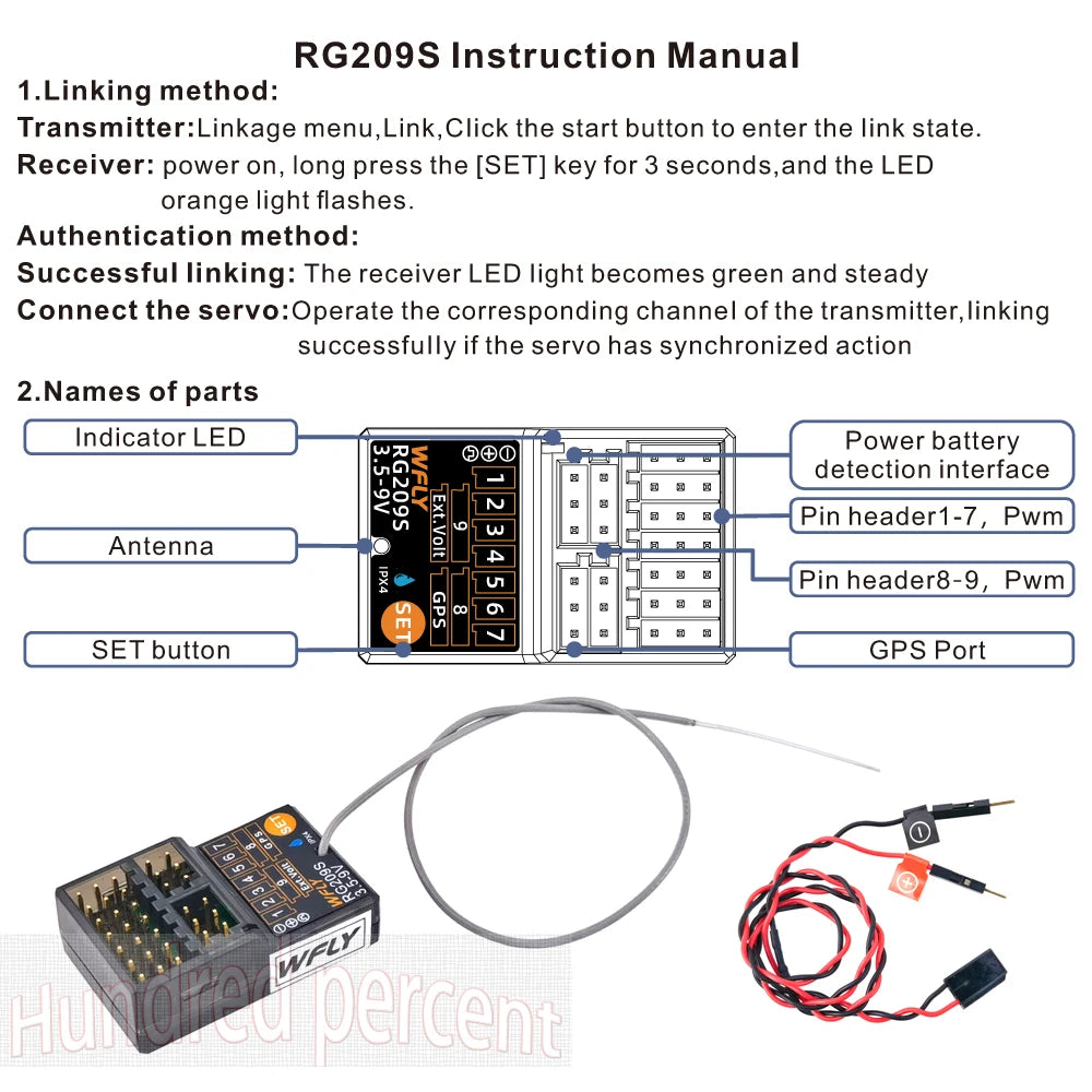 جهاز استقبال WFLY RC RG209S RG206S-صغير RX RC 9CH PWM لجهاز إرسال 6CH X9 RC راديو SG01 وحدة GPS RC قوارب السيارات الدبابات الروبوت 15 Instruction Manual for RG2O9S Servo .