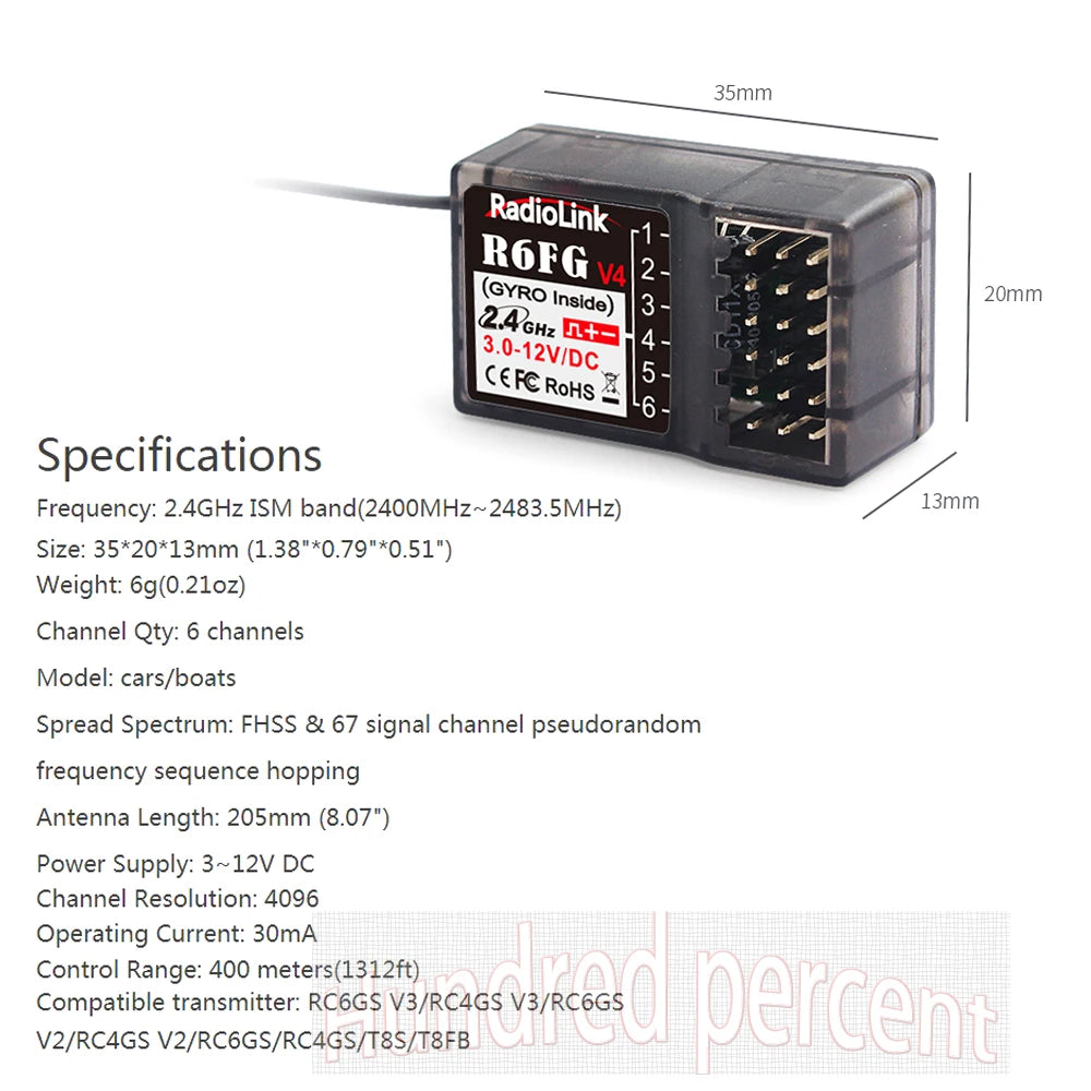 Radiolink RC Receiver, 13mm size: 35*20*13mm (1.38"*0.79"*