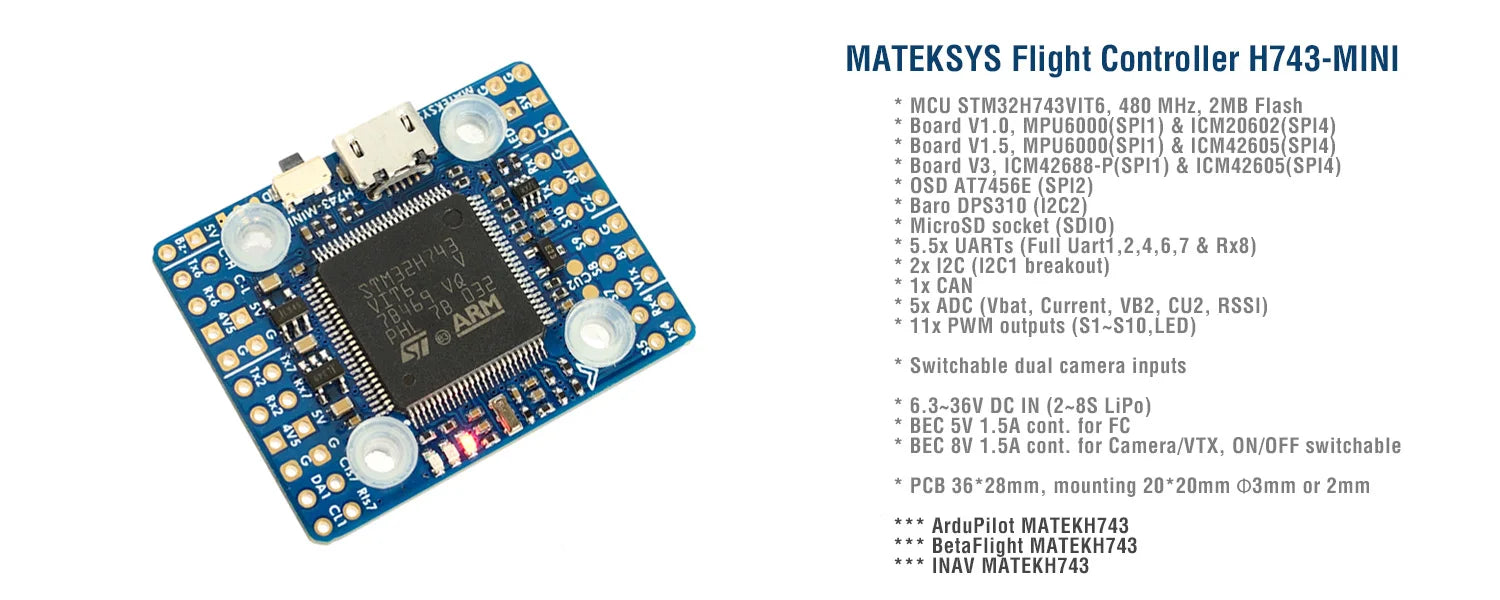 MATEK  H743-MINI V3, MATEKSYS Flight Controller H743-MINI MCU . 480 