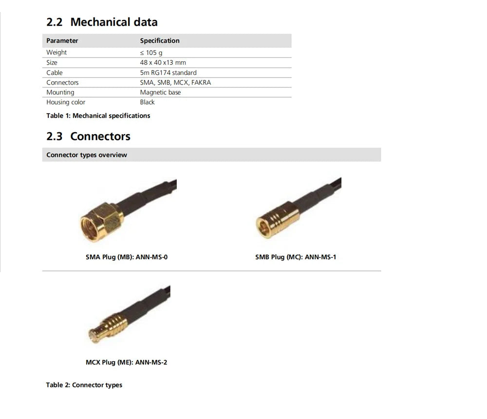 2.2 Mechanical data Parameter Specification Weight 105 Size 48 x 40x13 
