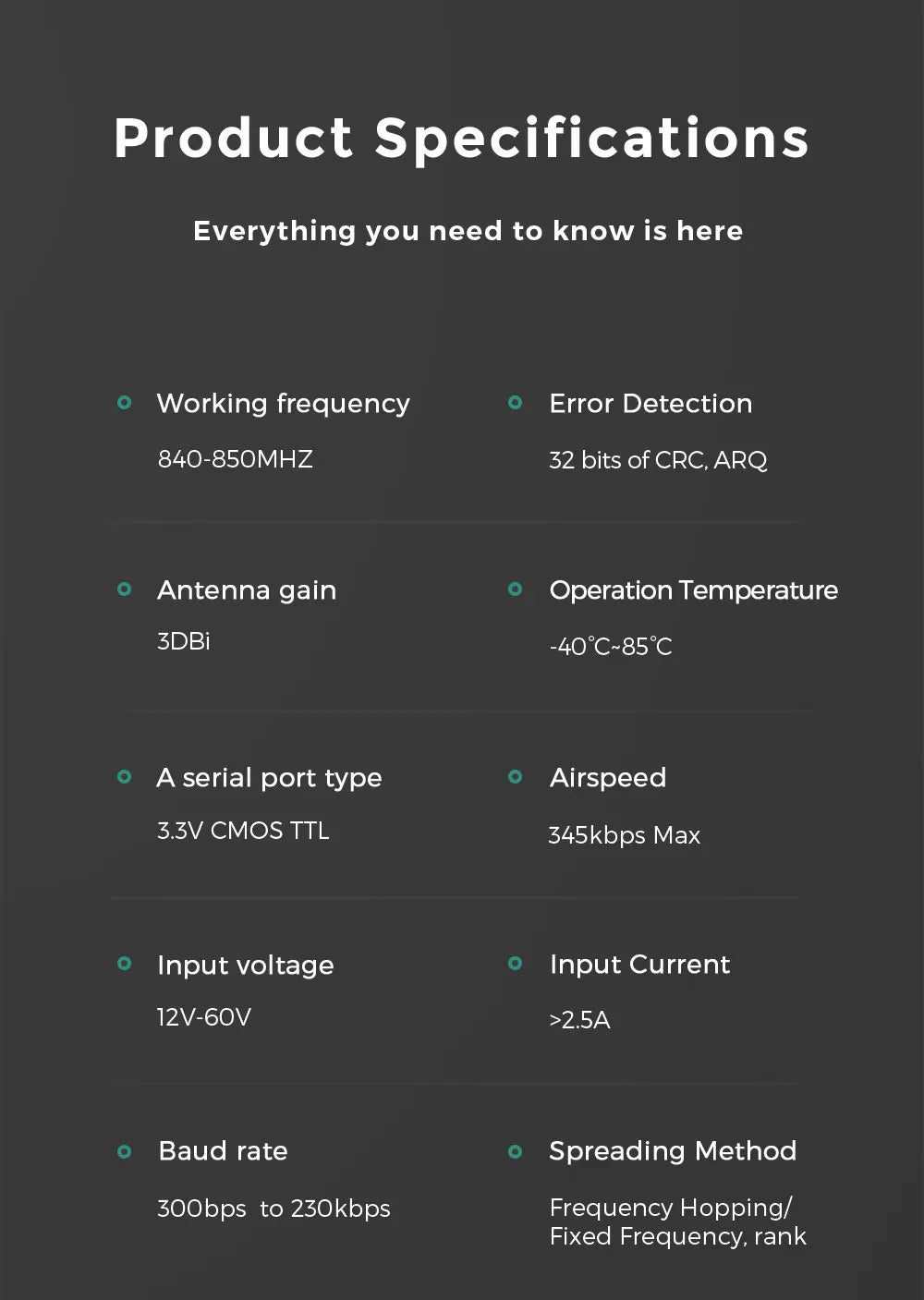 CUAV UAV P8 Radio Telemetry, 3.3V CMOS TTL 345kbps Max Input voltage Input Current