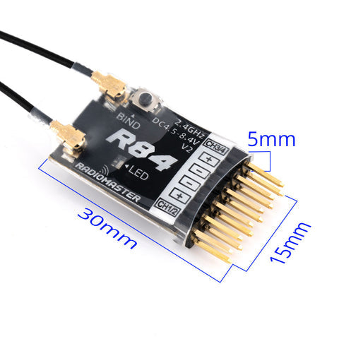 جهاز استقبال RadioMaster R84 V2 - جهاز استقبال PWM 2.4 جيجا هرتز 4 قنوات متوافق مع Frsky D8/D16، Futaba SFHSS، مناسب لنماذج الطائرات بدون طيار FPV 7 R84 V2 Receiver